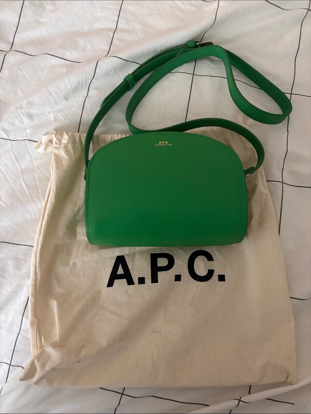 A.P.C. Bright Green Leather Dome Crossbody Bag